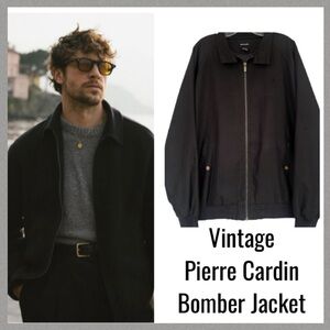 Lightweight Jacket Vintage 80s 90s Pierre Cardin Retro Zip Up Black Size Large